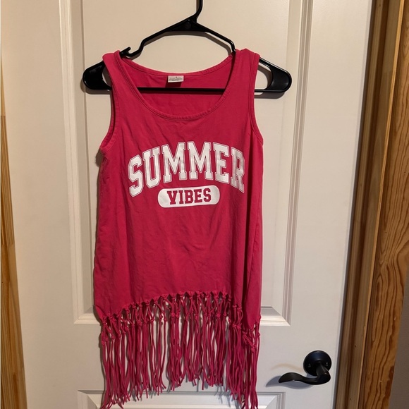 Tops - Women’s Size Small Pink Fringe Tank Top with 'Summer Vibes'